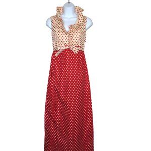 Vintage 60s Handmade Maxi Empire Dress Ruffle Neckline Tie Belt Accent Womens S